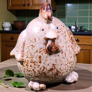Rustic Fat Hen Ceramic Chicken Farmhouse Decor 6" Figurine Farmcore Cute Round